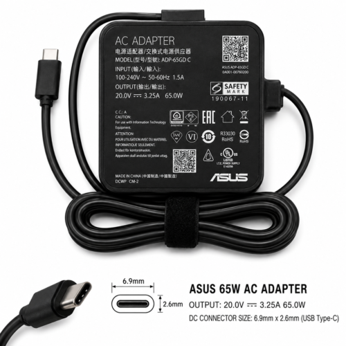 ASUS 65W USB-C Laptop Power Adapter 20V 3.25A Type-C with Power Cable