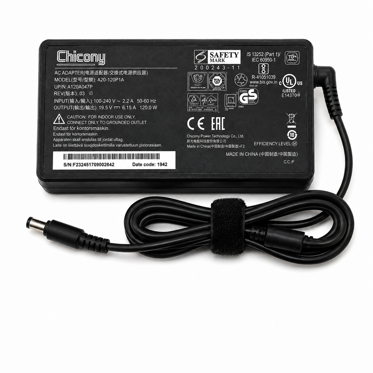 Chicony 120W Laptop Power Adapter 19.5V 6.15A 5.5×2.5mm Big Pin