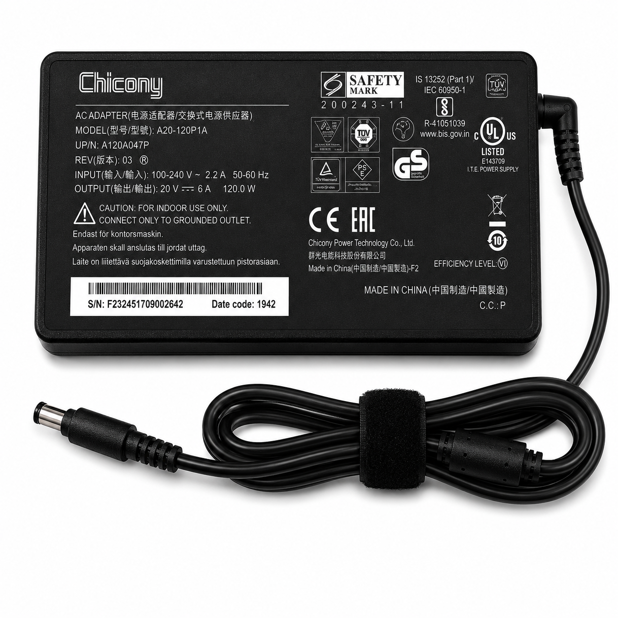 Chicony 180W Laptop Power Adapter 20V 9A 4.5×3.0mm Middle Pin