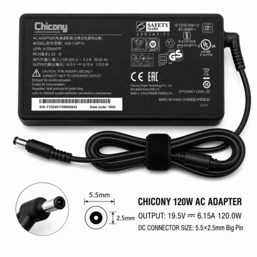 Chicony 120W Laptop Power Adapter 19.5V 6.15A 5.5×2.5mm Big Pin