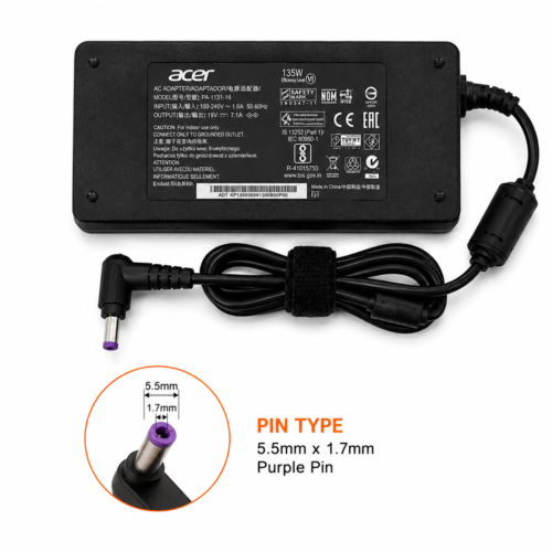 Acer 180W Laptop Power Adapter 19.5V 9.23A Purple Pin with Power Cable