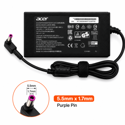 Acer 135W Laptop Power Adapter 19V 7.1A 5.5×2.5mm Purple Pin with Power Cable