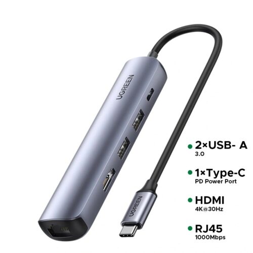 UGREEN USB-C Hub CM418 5-in-1 aluminum design