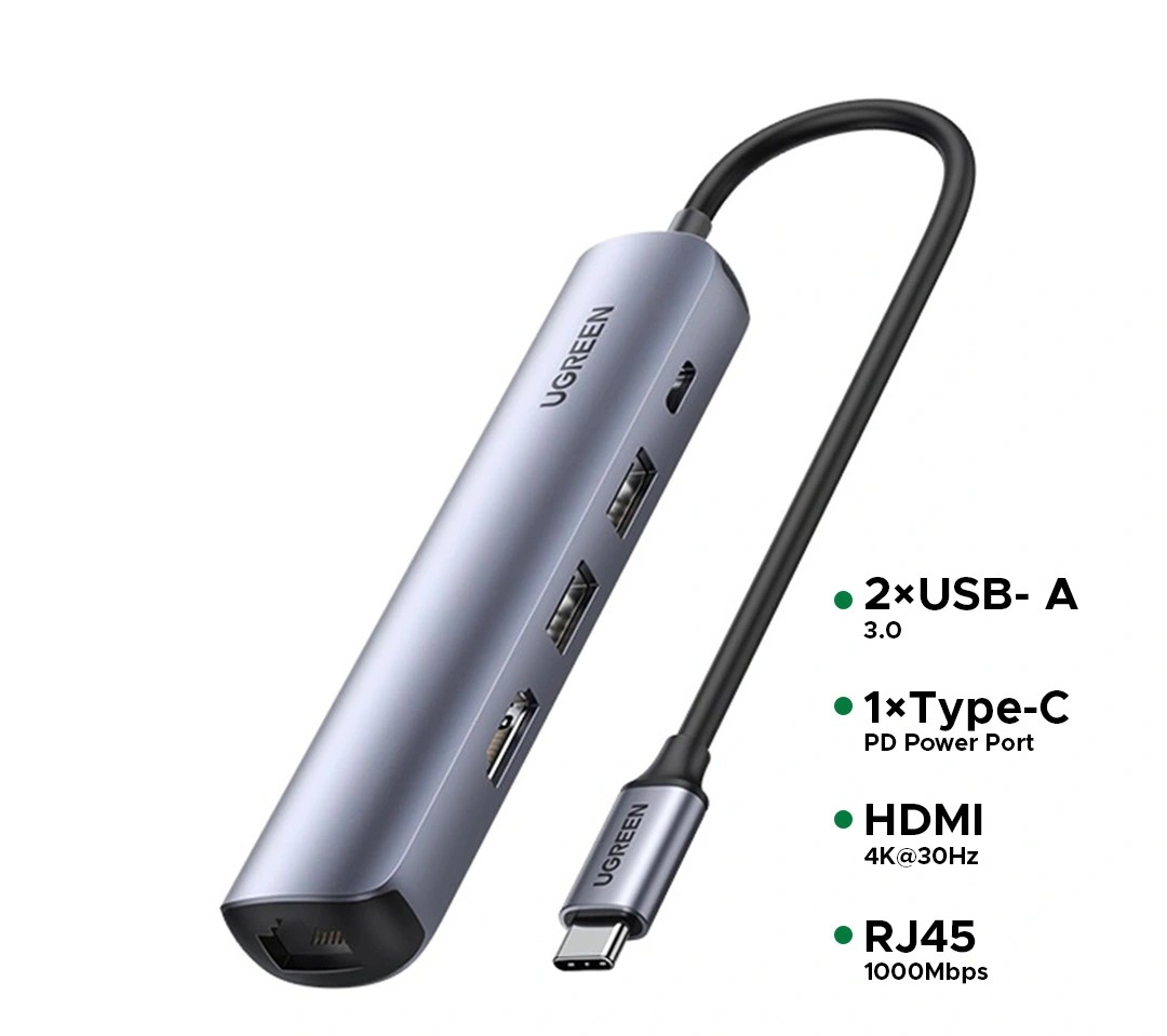 UGREEN USB-C Hub CM418 5-in-1 aluminum design
