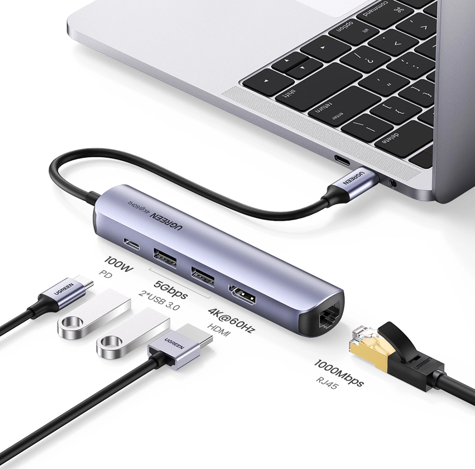 UGREEN USB-C Hub CM418 | 5-in-1 HDMI Ethernet 100W PD - Image 2