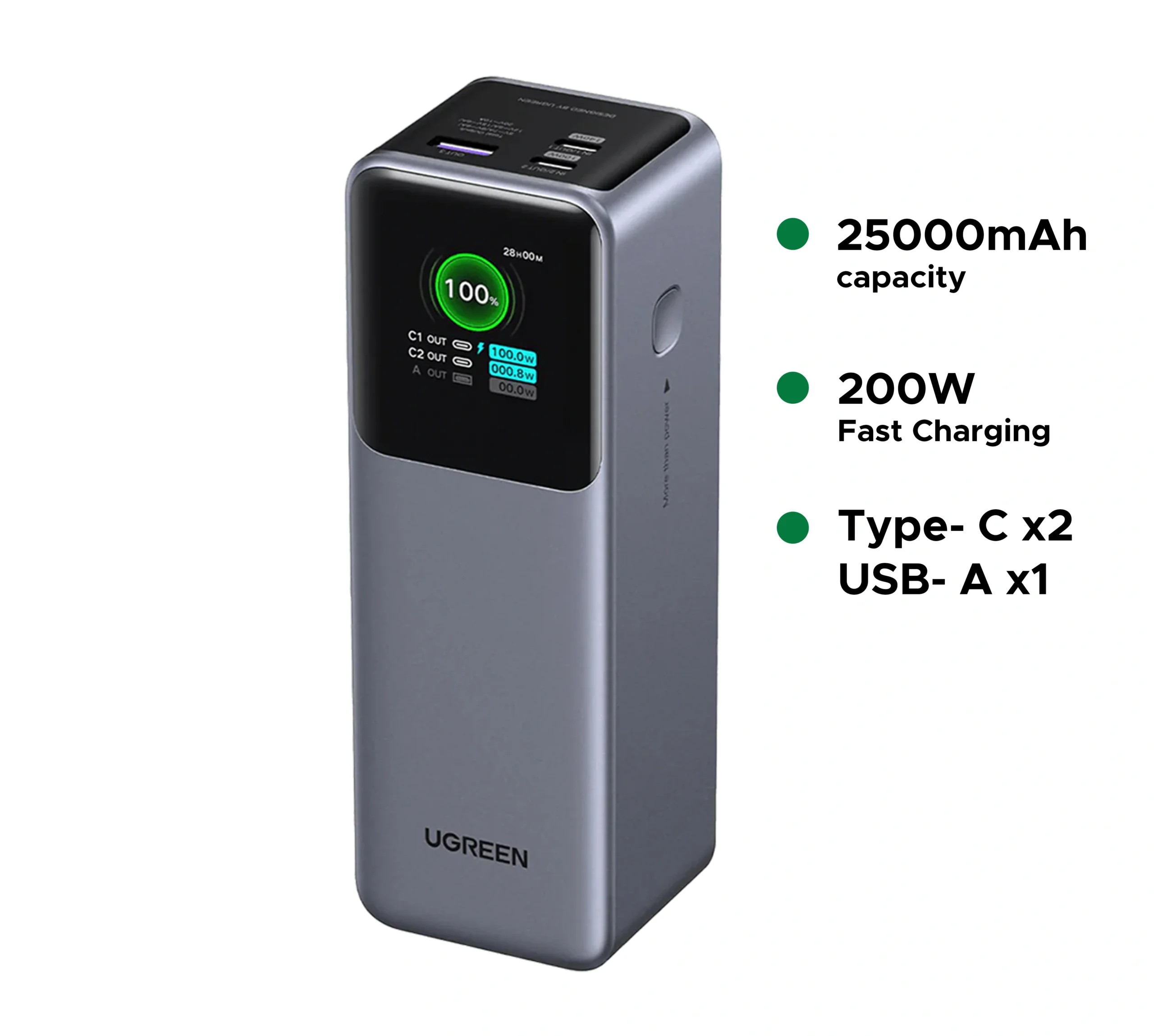 UGREEN Nexode PB722 25000mAh 200W power bank front view
