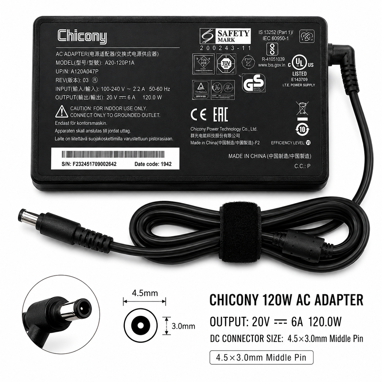 Chicony 150W Laptop Charger 19.5V 7.7A | 5.5×2.5mm Big Pin - Image 2