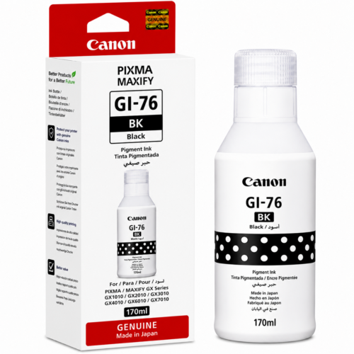 Canon GI-76 Black Pigment Ink Bottle (170ml) – Genuine Original for Canon PIXMA/MAXIFY GX Series