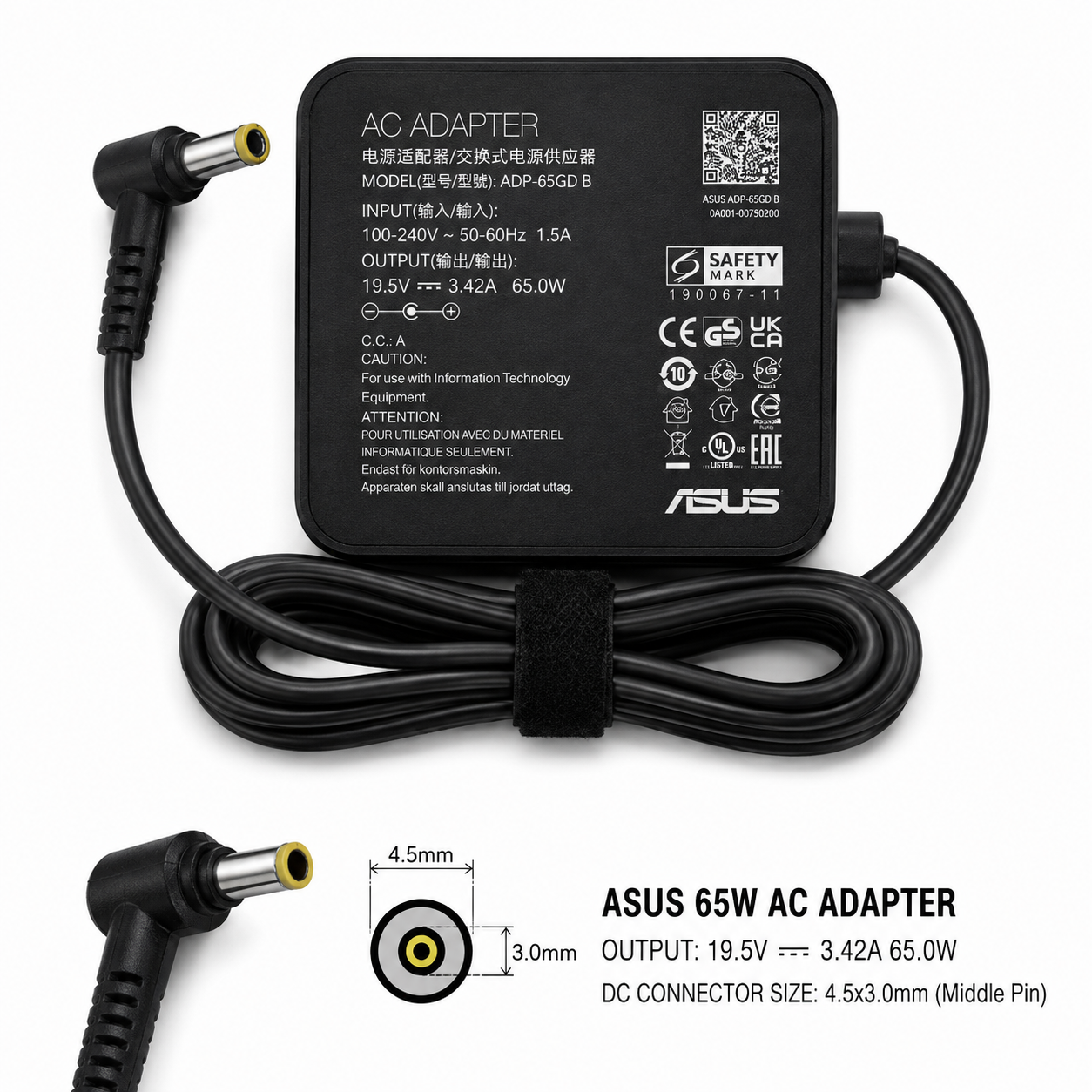 ASUS 65W Laptop Power Adapter 19V 3.42A 5.5×2.5mm Big Pin
