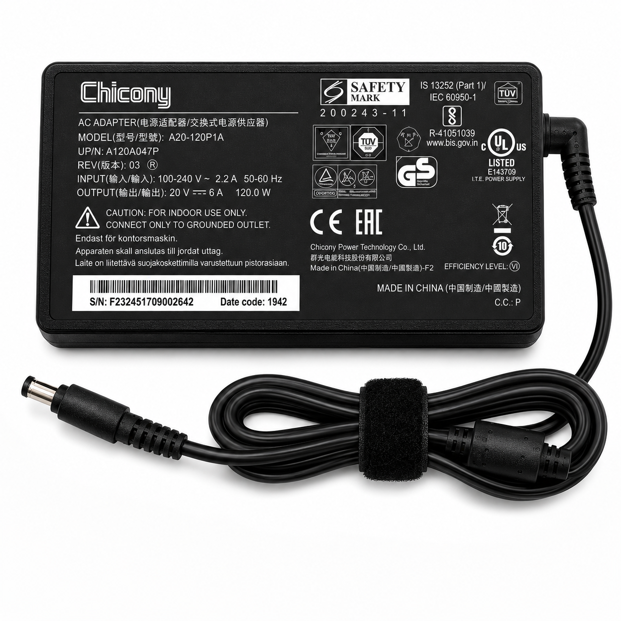 Chicony 150W Laptop Power Adapter 19.5V 7.7A 5.5×2.5mm Big Pin with Power Cable