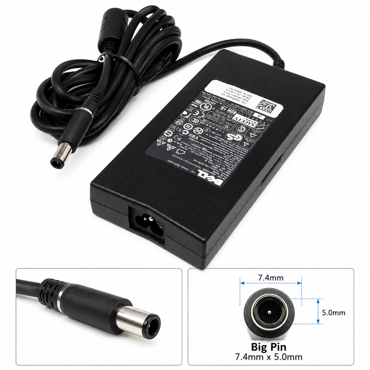 Dell 130W Laptop Charger 19.5V 6.74A 7.4×5.0mm with Power Cable