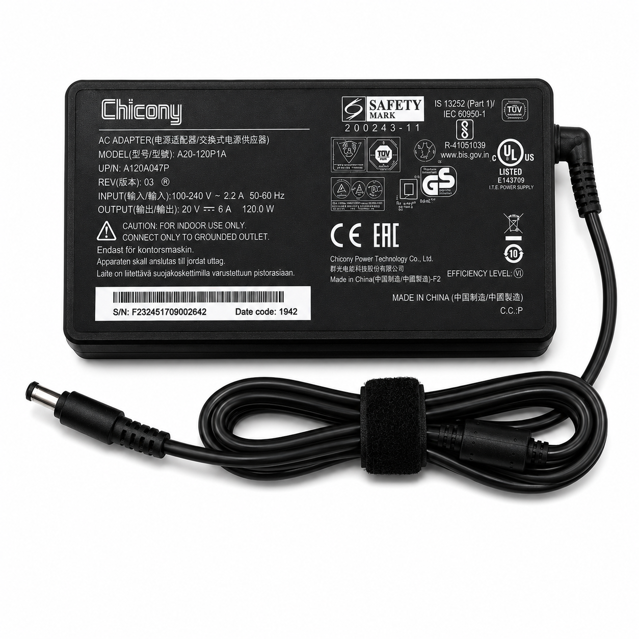 Chicony 135W Laptop Power Adapter 20V 6.92A 5.5×2.5mm Big Pin with Power Cable